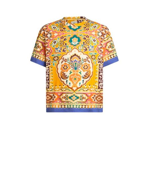 Etro Metallic Cotton And Linen T-Shirt With Print for men