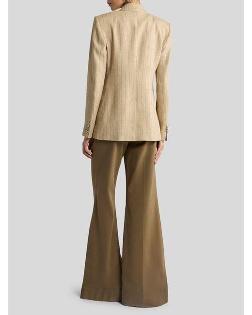 Etro Natural Double-Breasted Striped Jacket With Pegaso Buttons