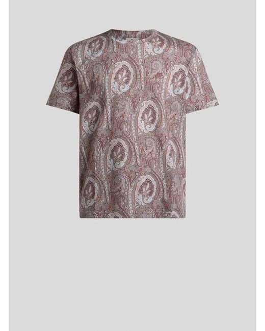 Etro Pink Cotton T-Shirt With Floral Paisley Motif for men