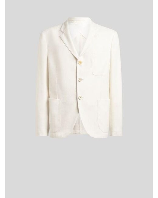 Etro White Single-Breasted Cotton-Blend Jacket for men