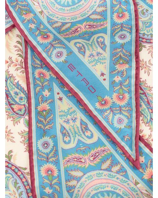 Etro Blue Silk Scarf With Floral And Leafy Paisley Motif