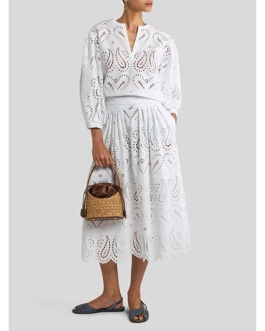Etro White Broderie Anglaise Lace Blouse With Paisleys And Hearts