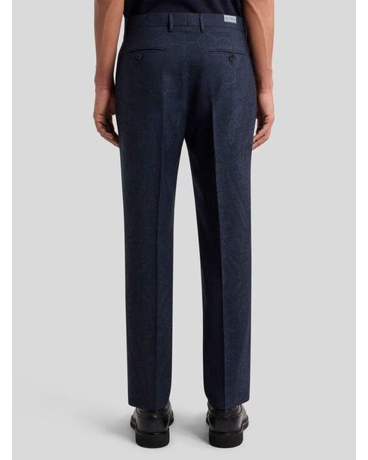 Etro Blue Printed Wool Trousers for men