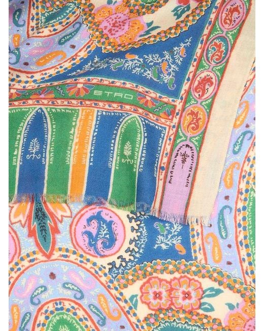 Etro White Paisley Wool And Silk Scarf for men