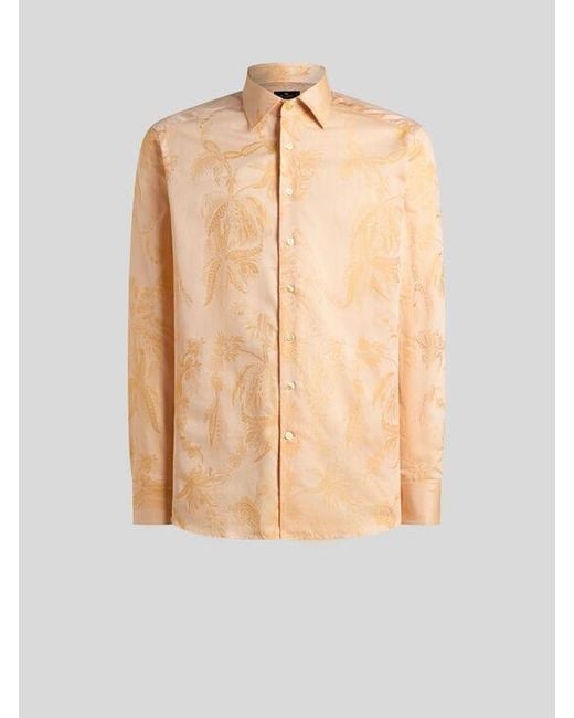 Etro Natural Cotton Jacquard Shirt With Parrot And Palm Tree Motif for men