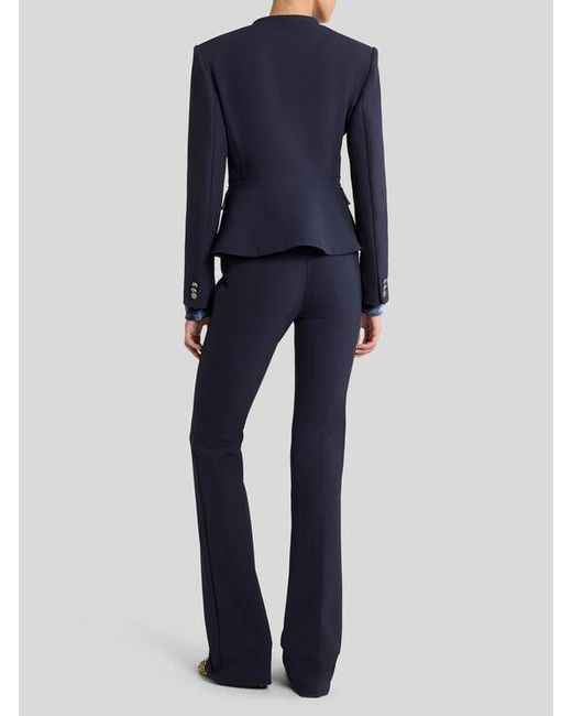 Etro Blue Single-Breasted Jacket With Peplum Detail