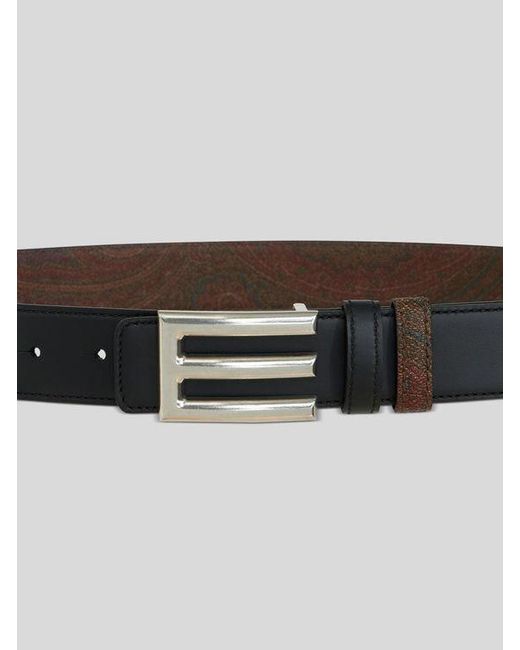 Etro Black Reversible Arnica And Leather Belt for men