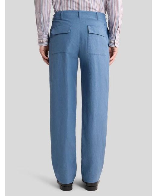 Etro Blue Regular-Fit Silk-Blend Trousers for men