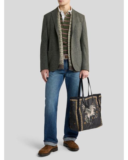 Etro White Cotton Jersey T-Shirt With Placed Paisley Pochette Print for men