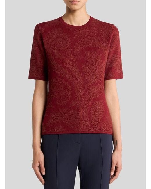 Etro Red Cotton-Blend Jacquard Sweater