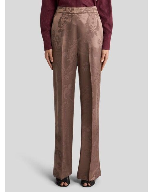 Etro Brown Jacquard Trousers With Floral Paisley Motif