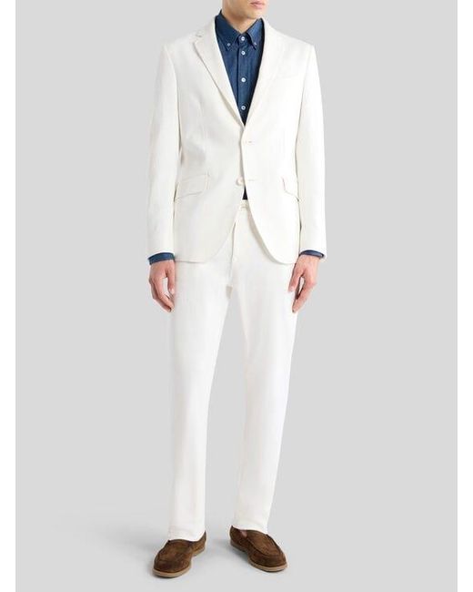 Etro White Single-Breasted Stretch Cotton Jacquard Jacket With Floral Motif for men