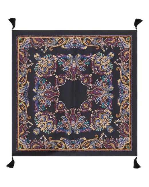 Etro Metallic Silk Scarf With Tassels And Paisley Foliage Motif