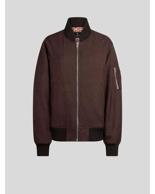Etro Brown Jacquard Bomber Jacket With Arnica Motif
