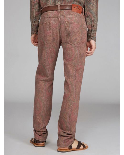 Etro Denim Paisley Print Jeans in Brown for Men - Lyst