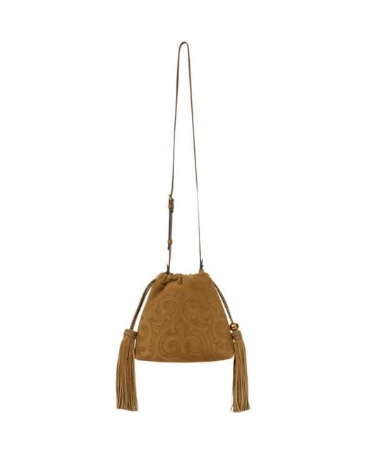 Etro Metallic Mini Suede Kalispera Bag With Patch And Tassels