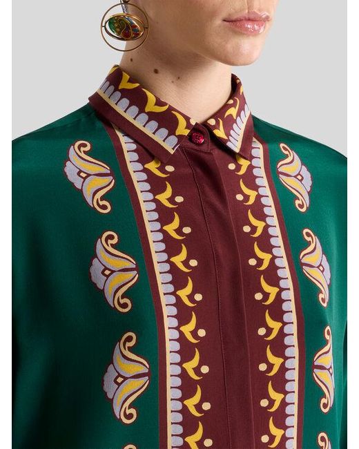 Etro Red Lange Hemdbluse Aus Seide Mit Platziertem Print, Damen, Größe