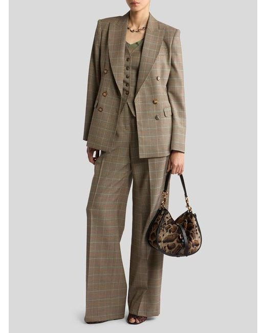 Etro Natural Double-Breasted Stretch Wool Jacket With Prince Of Wales Motif