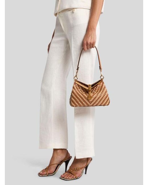 Etro Natural Small Woven Leather And Raffia Vela Bag