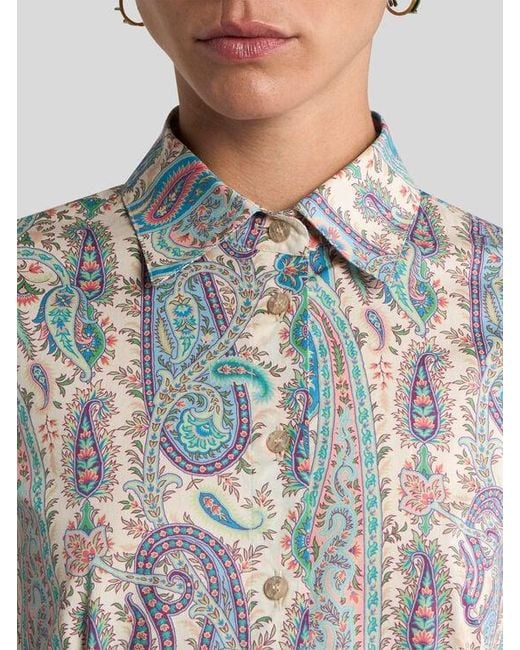 Etro Gray Stretch Cotton Shirt With Leafy Paisley Motif