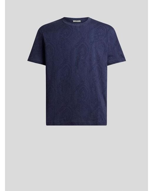 Etro Blue Cotton T-Shirt With Arnica Motif for men