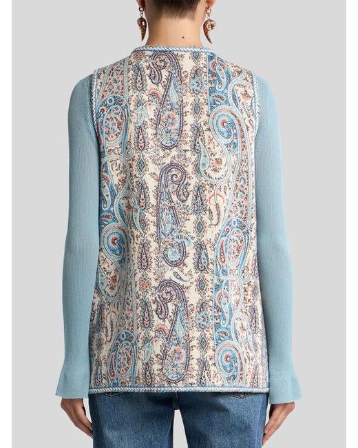 Etro White Jacquard Waistcoat With Floral Paisley Motif