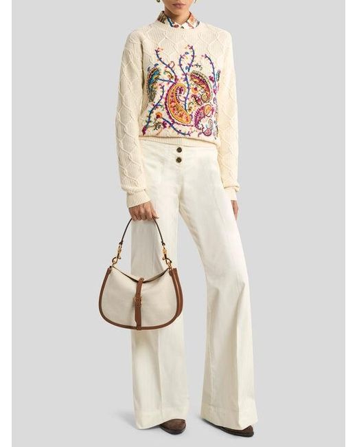 Etro White Silk Twill Shirt With Floral Paisley Motif
