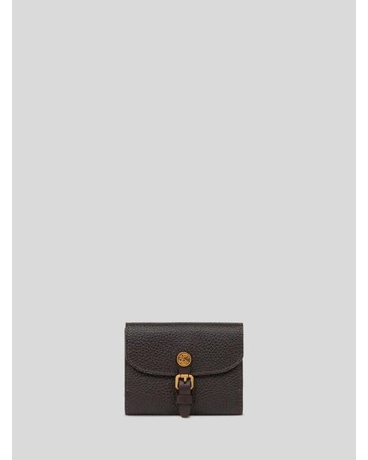 Etro White Small Tumbled Leather Pony Wallet