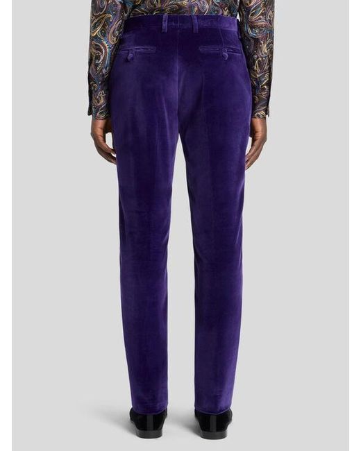Etro Blue Stretch Velvet Trousers for men