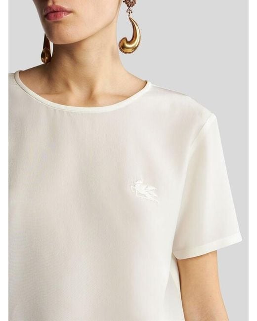 Etro White Crepe De Chine T-Shirt