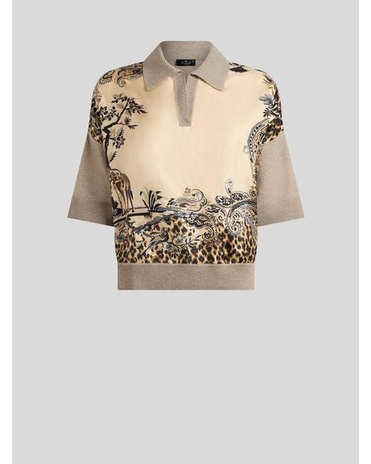 Etro White Wool-Blend Sweater With Placed Animal And Paisley Print