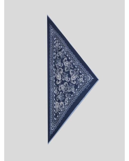 Etro Blue Silk Scarf With Paisley Motif And Pegaso for men