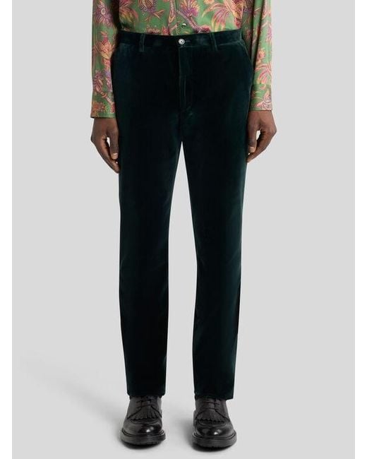 Etro Blue Stretch Velvet Trousers for men