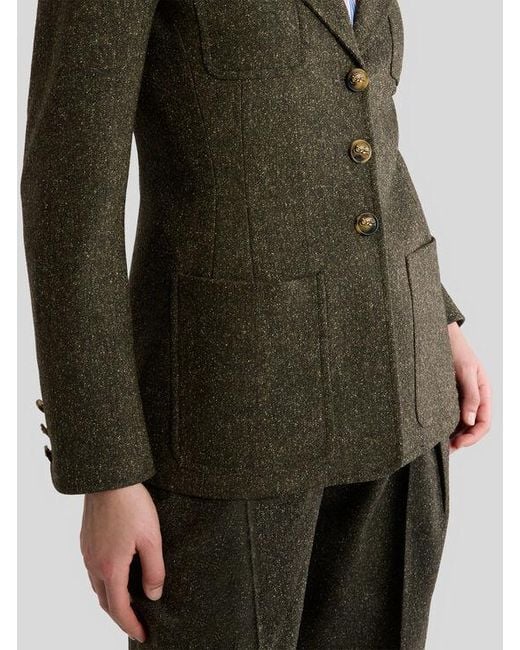 Etro Green Single-Breasted Wool-Blend Jacquard Jacket