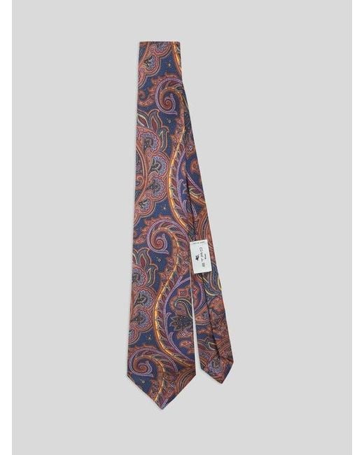 Etro Purple Printed Silk Tie for men