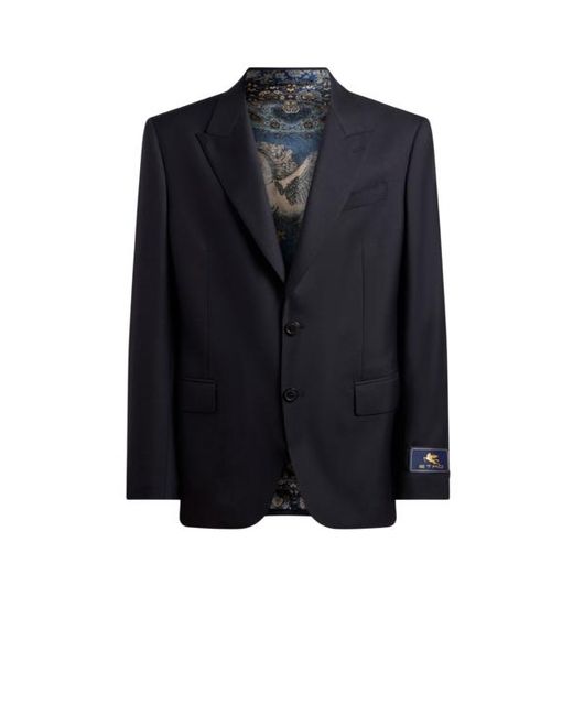 Etro Blue Single-Breasted Wool-Blend Flannel Jacket for men