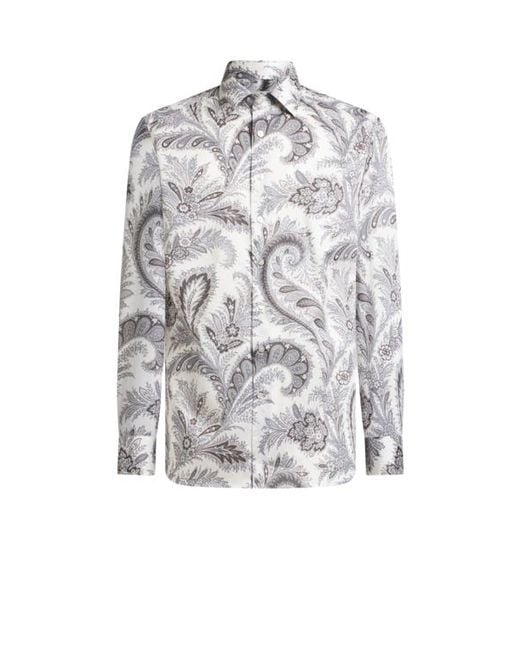 Etro White Floral Paisley Cotton Shirt for men