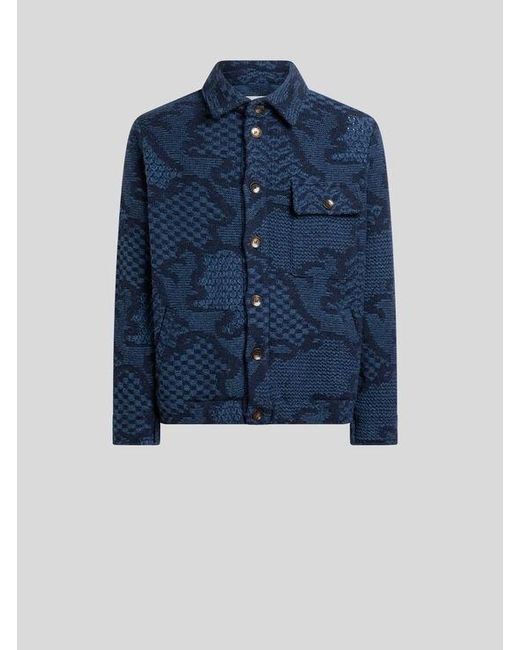 Etro Blue Patterned Wool-Blend Overshirt for men