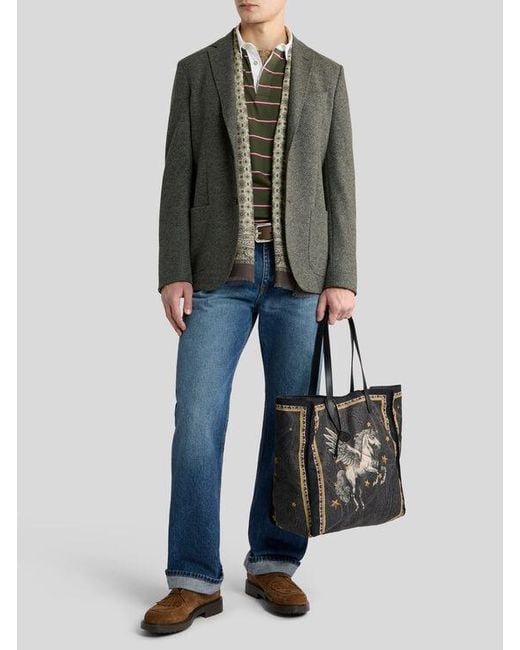 Etro Black Nylon Tote Bag With Pegaso Print And Arnica Motif for men