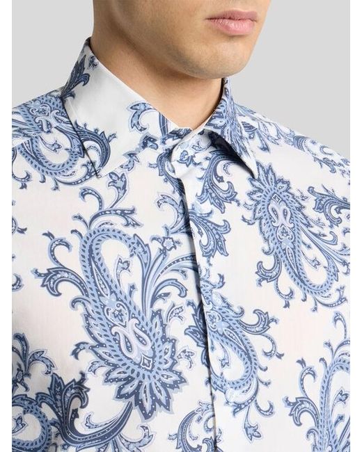 Etro Blue Paisley Cotton Shirt for men