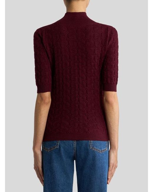 Etro Red Wool Mock-Neck Sweater With Paisley Detailing