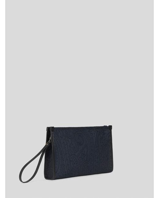 Etro Blue Large Nylon Jacquard Pouch for men