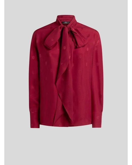 Etro Red Silk Jacquard Blouse