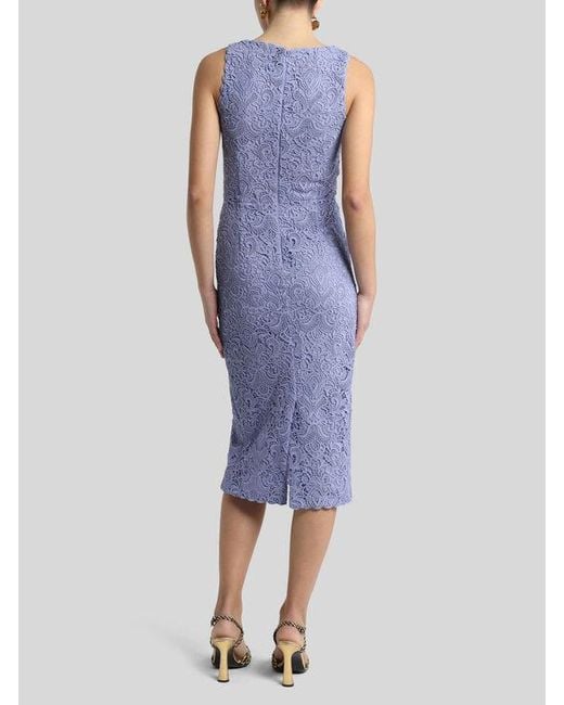 Etro Blue Etuikleid Mit Paisley-Makramee-Spitze, Damen, Größe