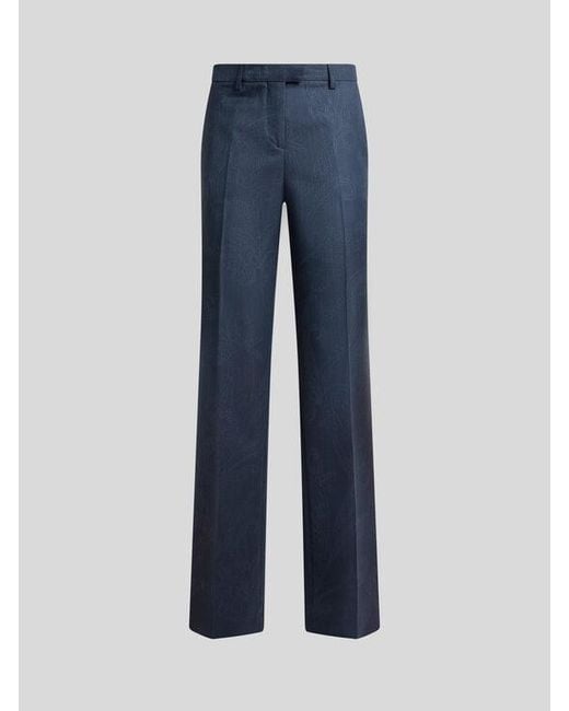 Etro Blue Wool Jacquard Trousers With Paisley Motif
