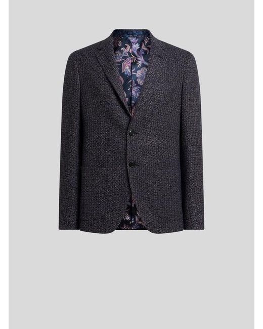 Etro Blue Single-Breasted Wool-Blend Bouclé Jacket for men