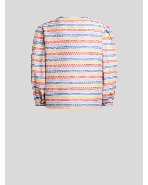 Etro White Bluse Aus Einer Baumwollmischung Mit Jacquardmuster, Damen, Größe