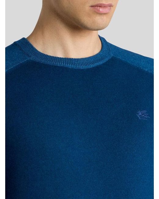 Etro Blue Wool Sweater With Pegaso Logo for men