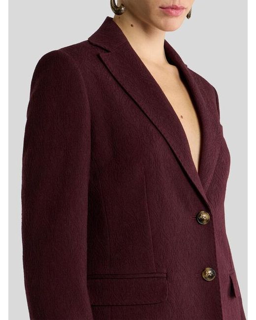Etro Purple Single-Breasted Wool Jacquard Jacket With Medallion Motif