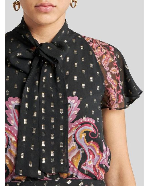 Robe Midi En Soie Fil Coupé, Femme, Taille Etro en coloris Black